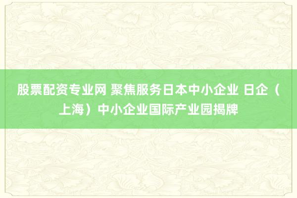 股票配资专业网 聚焦服务日本中小企业 日企（上海）中小企业国际产业园揭牌